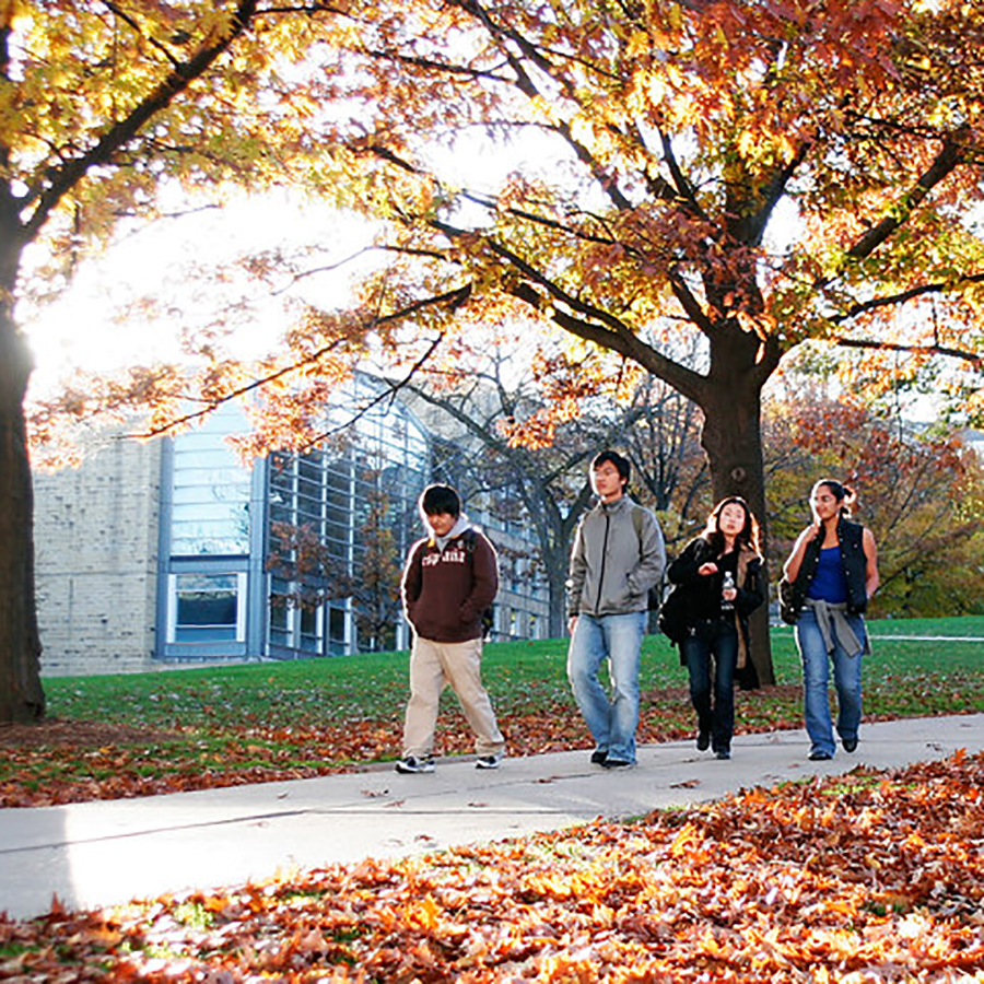 College students walking down Bascom hill