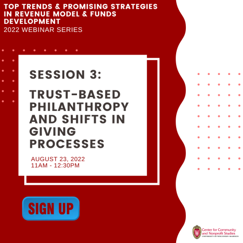 Graphic that says "Session 3: Trust-based Philanthropy and Shifts in Giving Processes" The graphic is red and white.