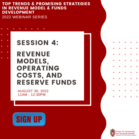 Graphic that says "Session 4: Revenue Models, Operating Costs, and Reserve Funds" The graphic is red and white.