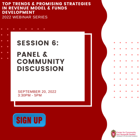 Graphic that says "Session 6: Panel & Community Discussion" The graphic is red and white.