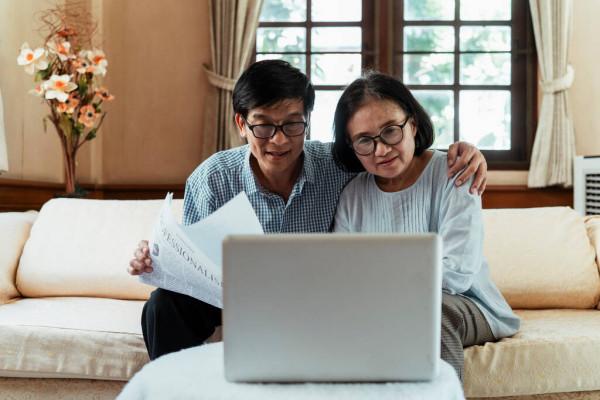 Couple looking at computer screen