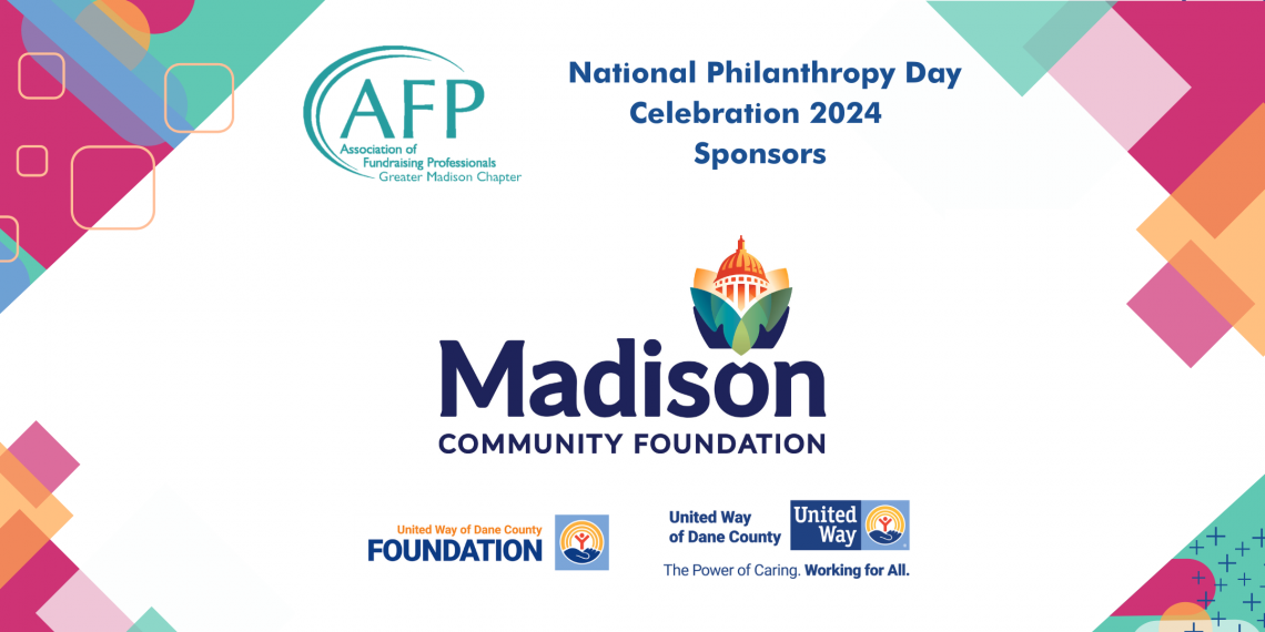 A colorful graphic with says "National Philanthropy Day Celebration 2024 Sponsors"