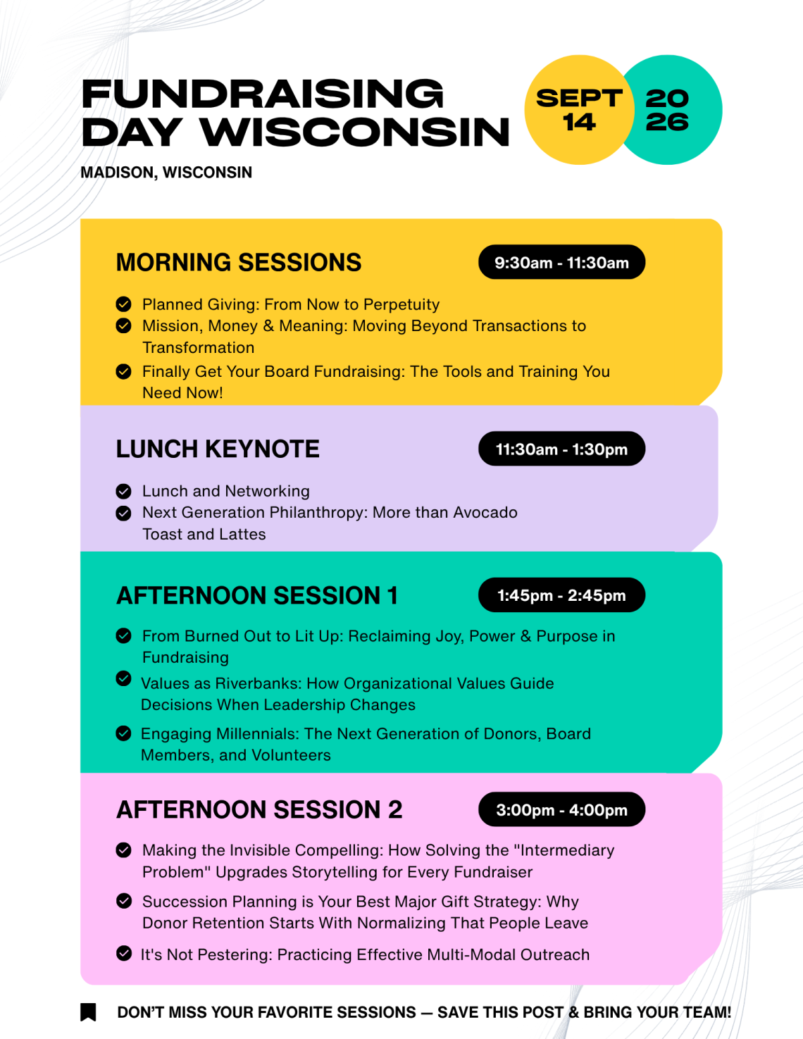 Event Flyer listing sessions for the conference.